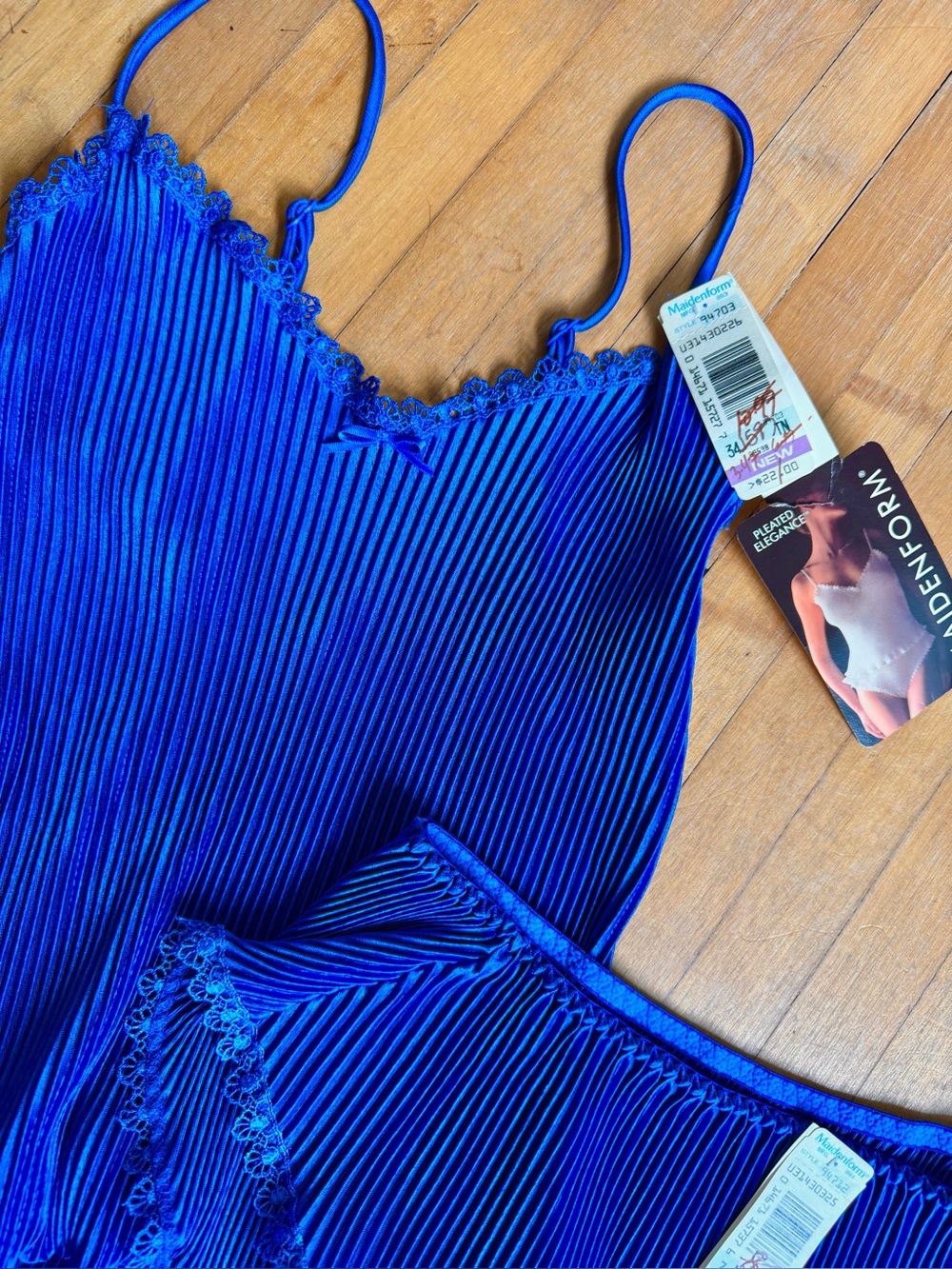 Vintage Maidenform Camisole Panties Set Hi Cut Fairycore Pleated Elegance Blue M - Picture 9 of 11